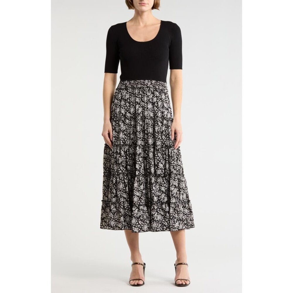 Tahari Women's Scoop-Neck Mixed Media Dress Black Size S MSRP $138